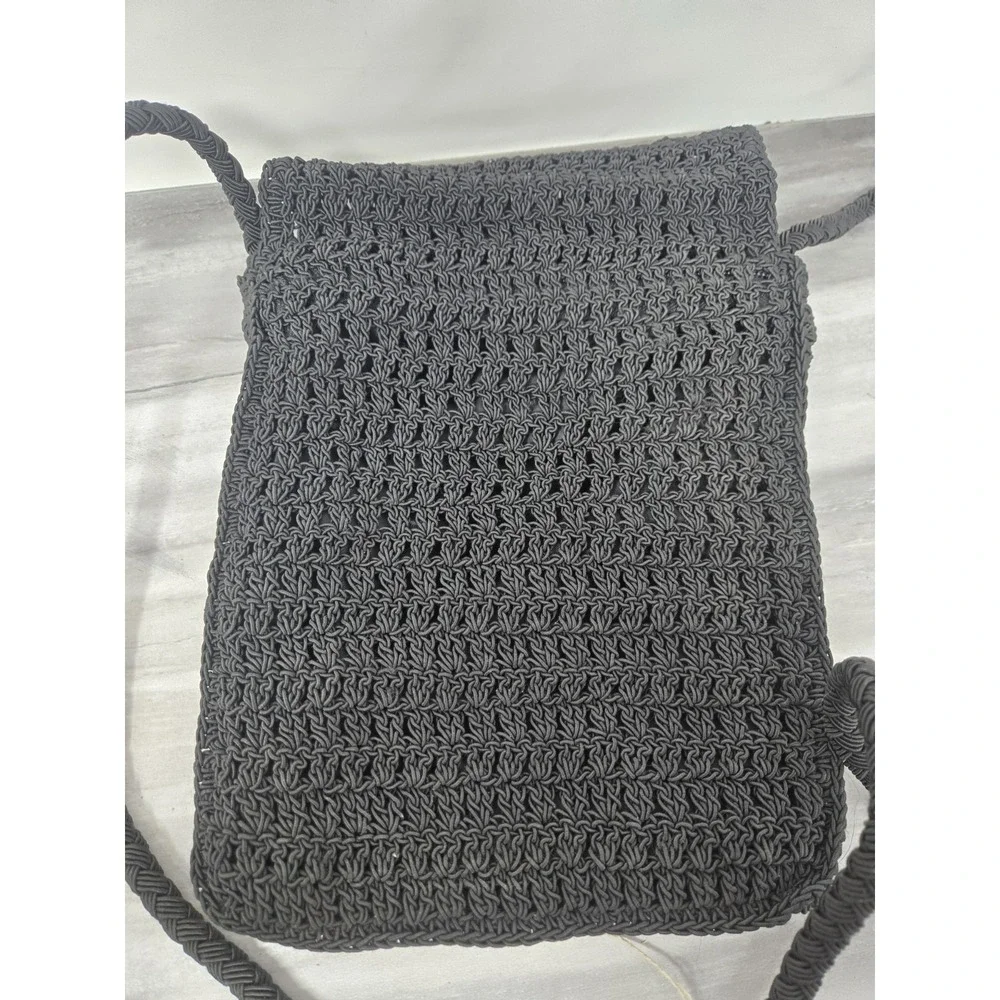 Kathie‎ Lee Collection Crocheted Black Purse Hippie Boho Black Shoulder Bag VTG